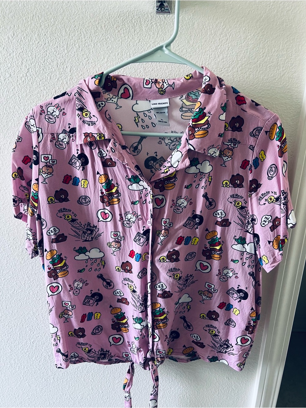 LINE FRIENDS Brown and Cony Button-Down Tie-Hem Shirt
